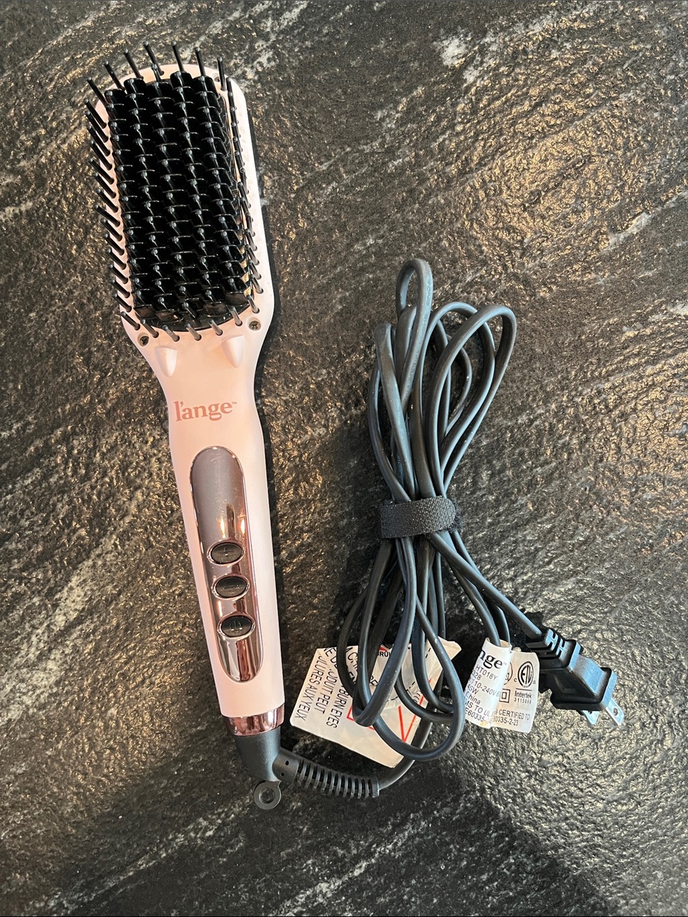 Lange Rose Pink Heated Straightening Brush with Black Bristles